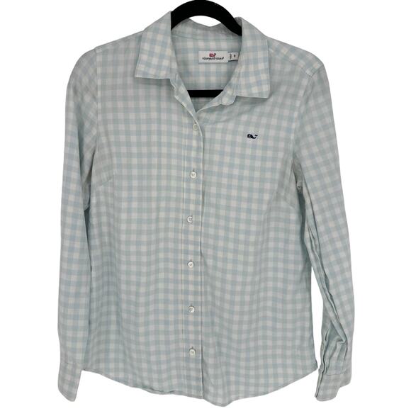 Vineyard Vines Light Blue White Checkered Button Down Shirt Preppy Office 8 - Picture 1 of 7